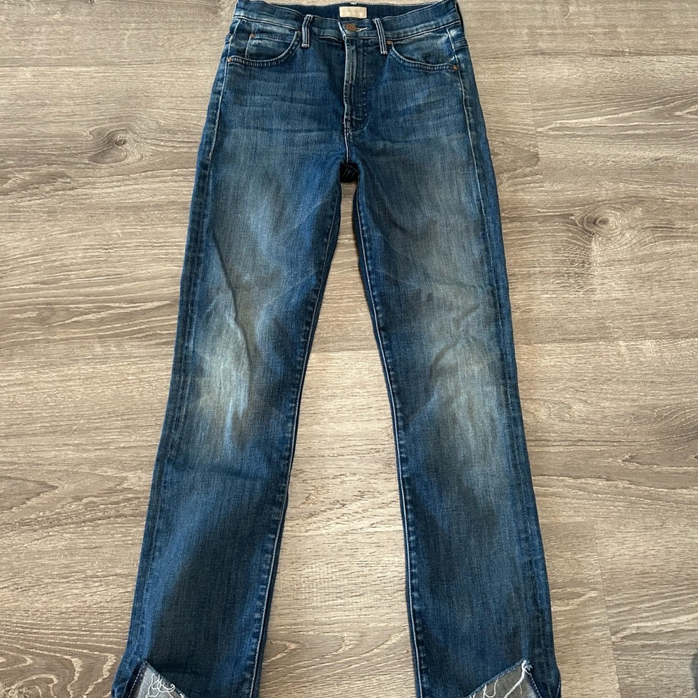 MOTHER high waisted Rascal Ankle slit flip hot espresso dark Jean High Rise $258